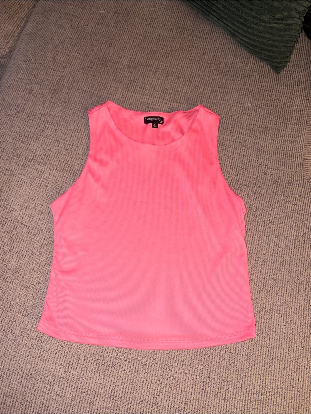 Originality Pink Ribbed Crewneck Tank Top